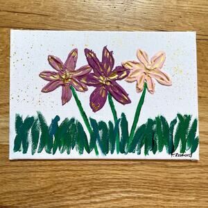 Hand painted acrylic original painting flowers mixed media